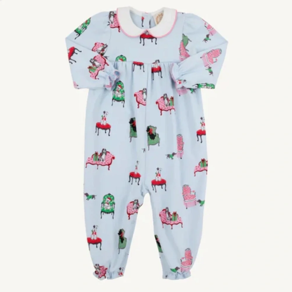 Beaufort Bonnet TBBC Long Sleeve Britt Romper Paw-recious with Hamptons Hot Pink